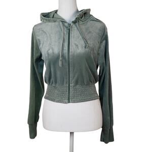 Y2K Style Sage Green Size M Velvet Jacket Fuzzy ALYA Longsleeve Hood Zip Up Soft